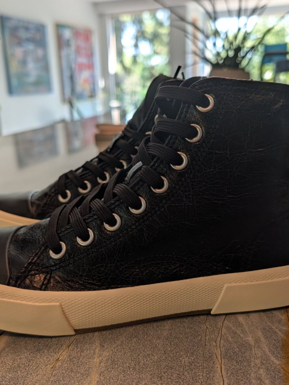 Balenciaga Paris High Top Sneakers Black Leather Size 37 - Picture 2 of 7